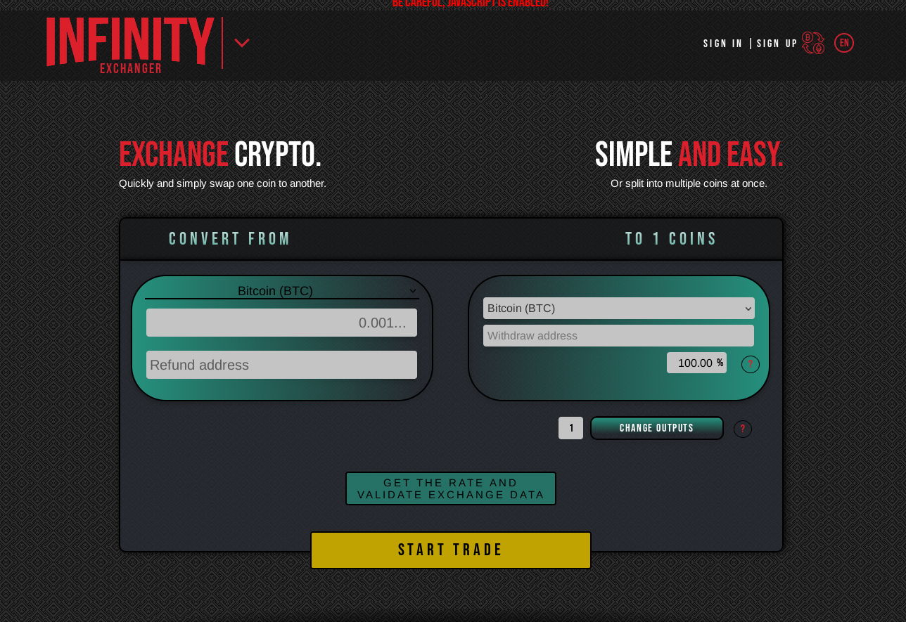 Interface of Infinity Exchanger